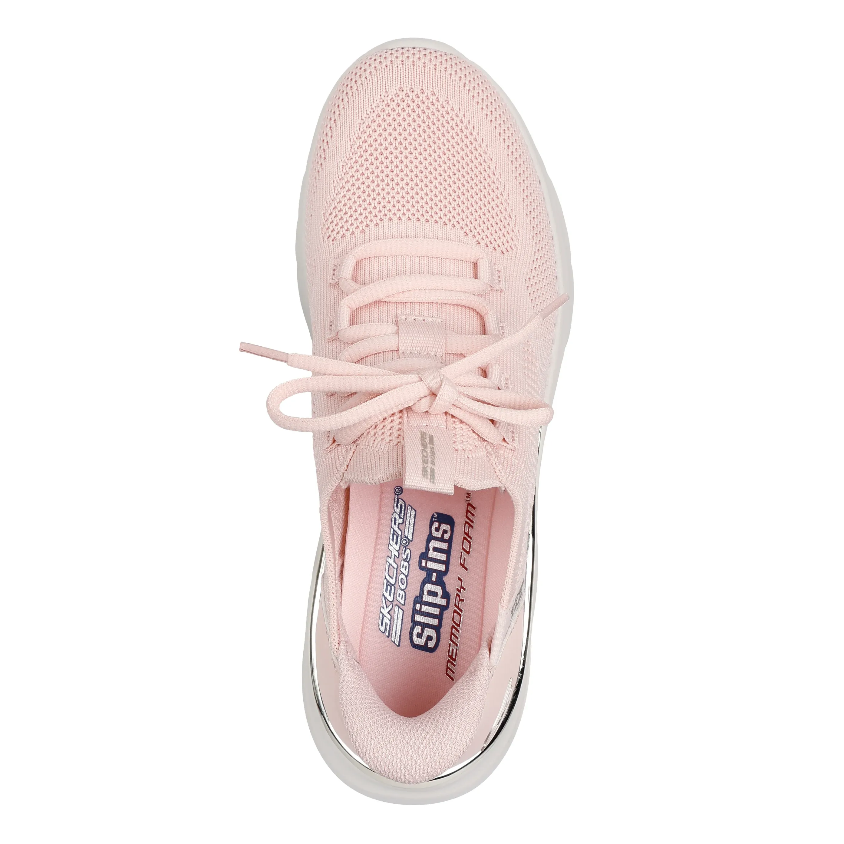 Vista superior do tênis feminino Skechers BOBS B LOVE 117617-LTPK rosa claro com cadarço ajustável